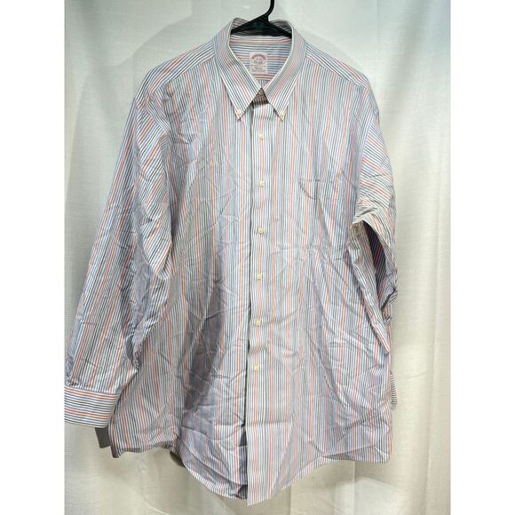 Brooks Brothers Men's Long Sleeve Button Up White Multi Color Stripes size 17-33 - Picture 2 of 6